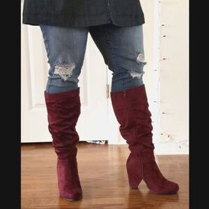  TORRID Wine Wide Slouch Cone Heel Knee High Boot. SIZE 10.5W